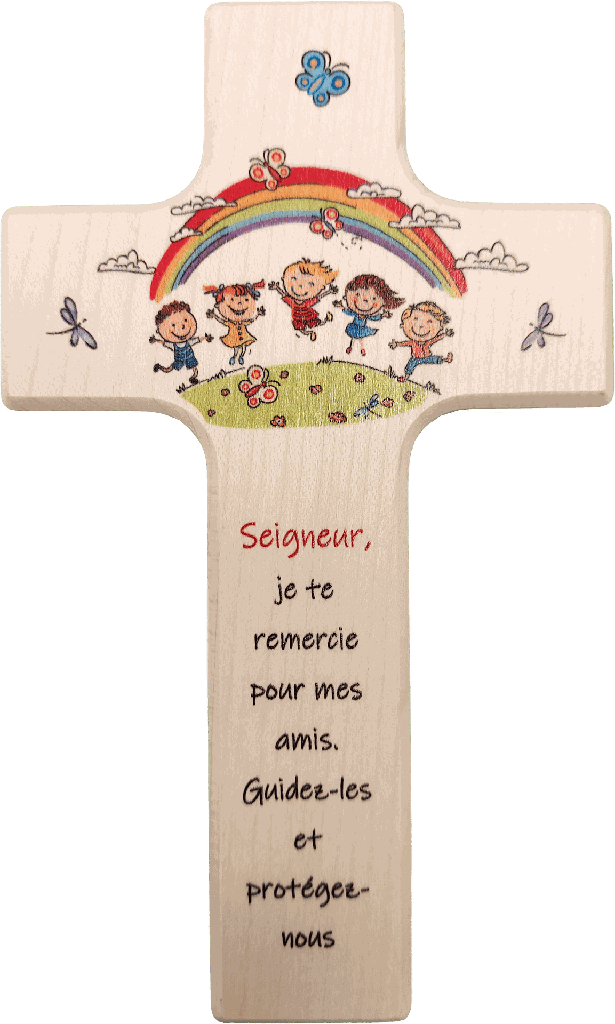 Croix enfant bois - 'Seigneur, je te remercie...' (90x150mm)