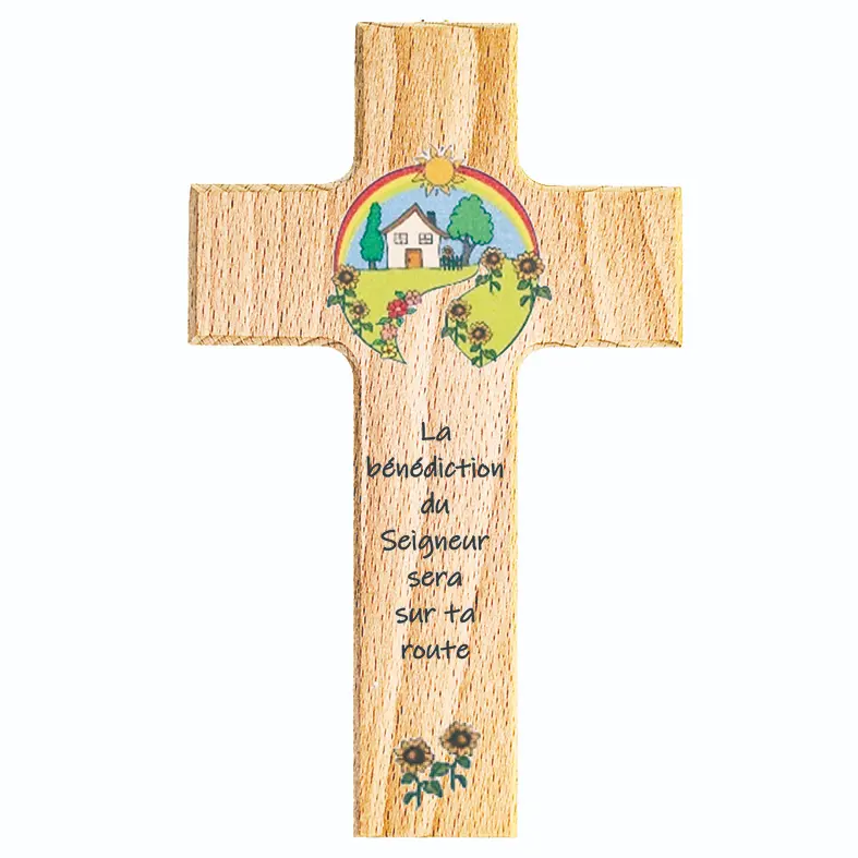 Kinderkruis hout - 'La bénédiction du Seigneur ...' (90x150mm)