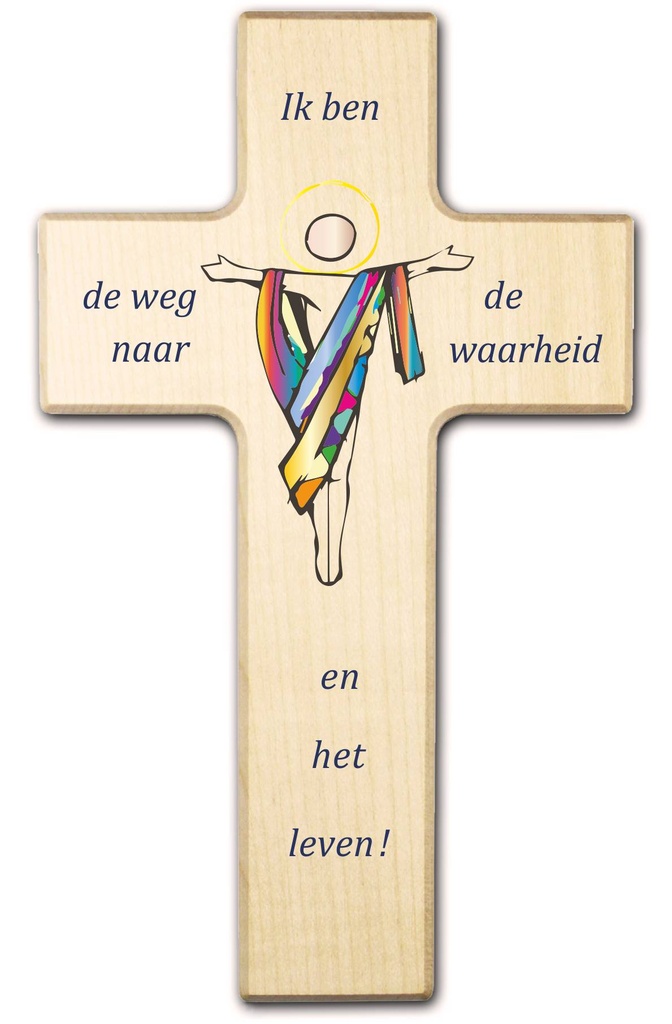 Kinderkruis hout -'Ik ben de weg...' (90x150mm)