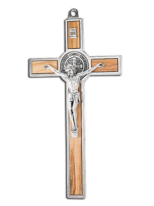 Croix St Benoit/métal - bois d'olivier (45x70mm)