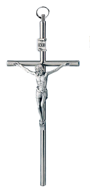 Croix murale nicklé - Christ/argenté (45x100mm)