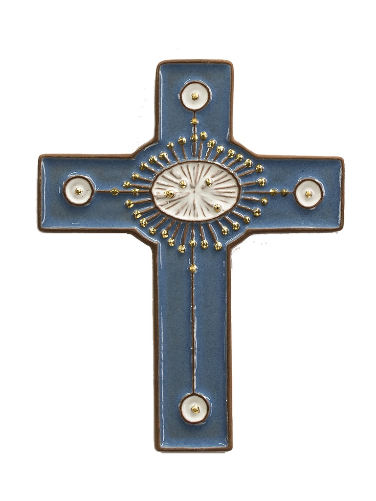 Croix  céramique - Cercle rayonant - bleu foncée (100x130mm)