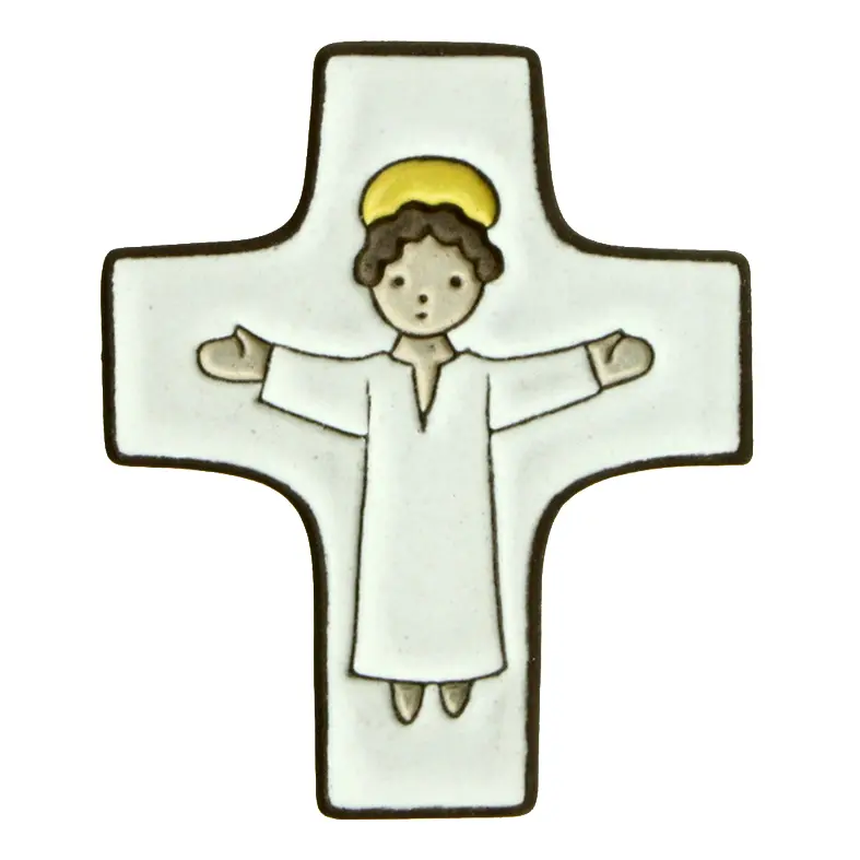 Keramik Kreuz - Jesus - Weiss (75x90mm)