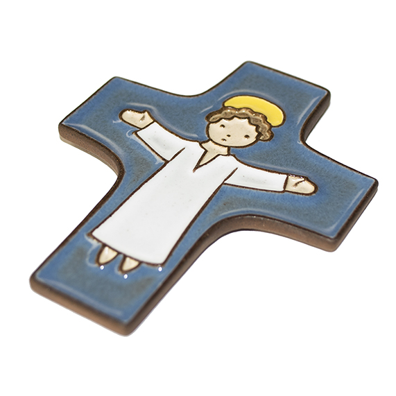 Keramik Kreuz - Jesus - Dunkelblau (75x90mm)