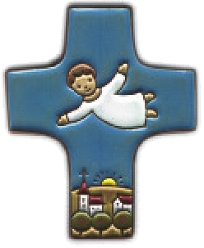 Croix  céramique - Jésus/volant - bleu foncée (75x90mm)