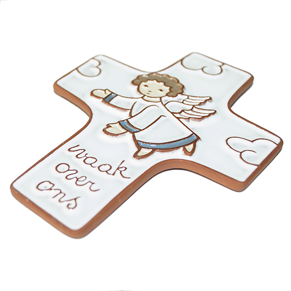 Croix  céramique - 'Waak over ons' - blanche (95x120mm)