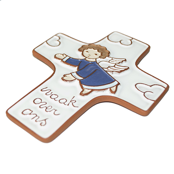 Ceramic cross - 'Waak over ons' - Darkblue (95x120mm)