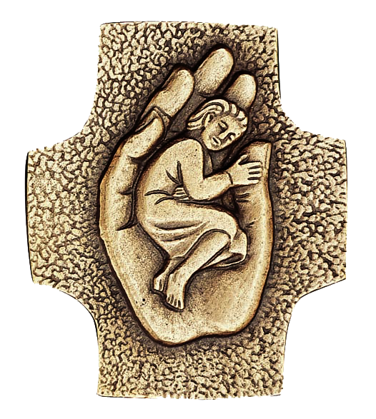 Kruisbeeld brons/MRL - Kind in hand (70x85mm)