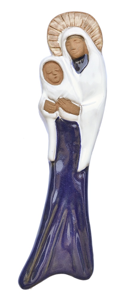 Wanddeco keramiek OLVrouw & kind/donkerblauw - 5x20cm