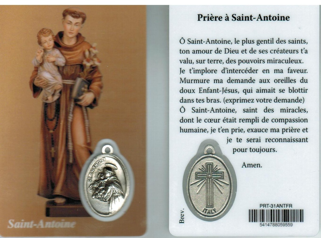 Carte de prière/médaille - St Antoine FR (55x85mm)