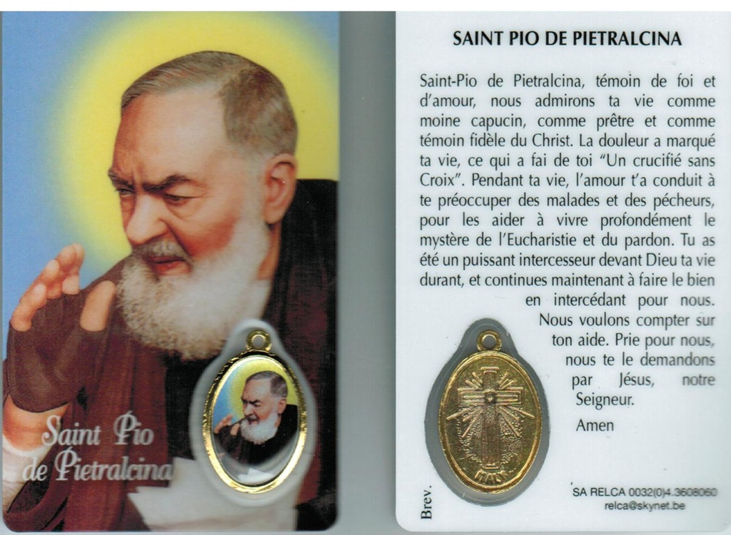 Carte de prière/médaille - P Pio FR (55x85mm)