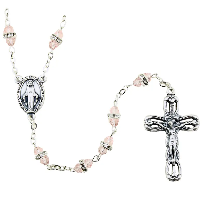 Rozenkrans - kristal/strass - roze (8x6mm)