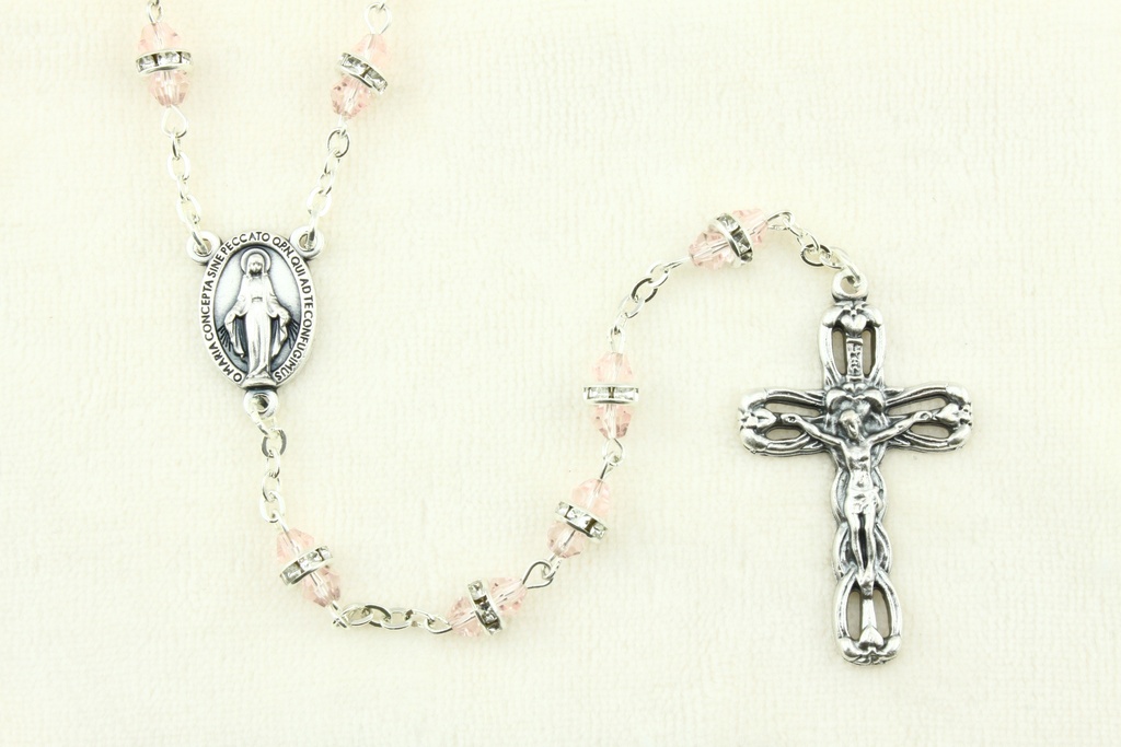 Rozenkrans - kristal/strass - roze (8x6mm)