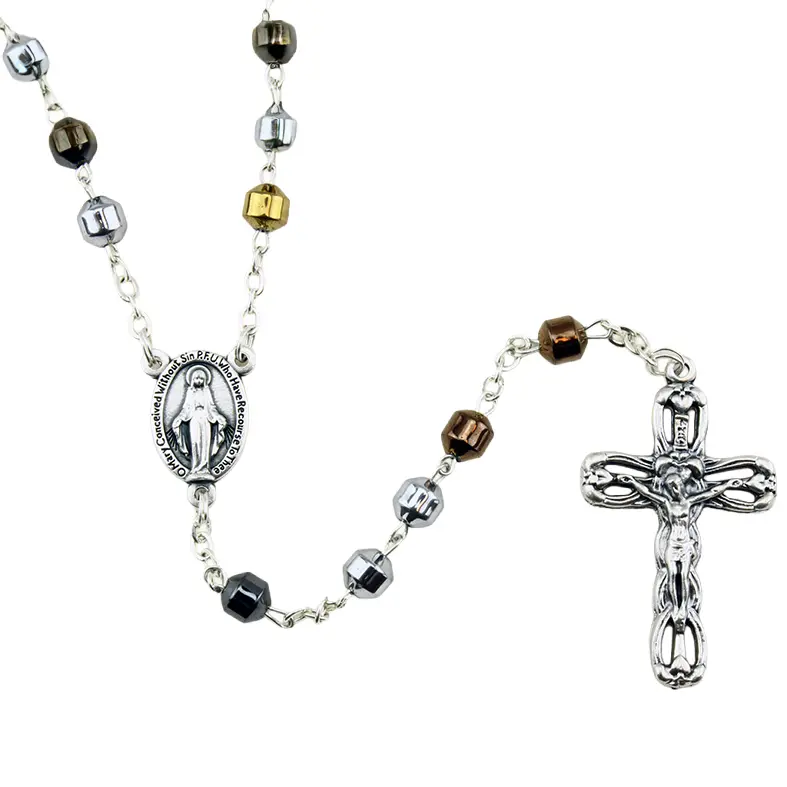 Rozenkrans - vierkleurig met hematiet en metaal (⌀6mm)