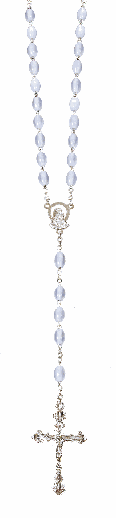 Chapelet - imitation nacre/chaîne - ovale/bleu (4x6mm)