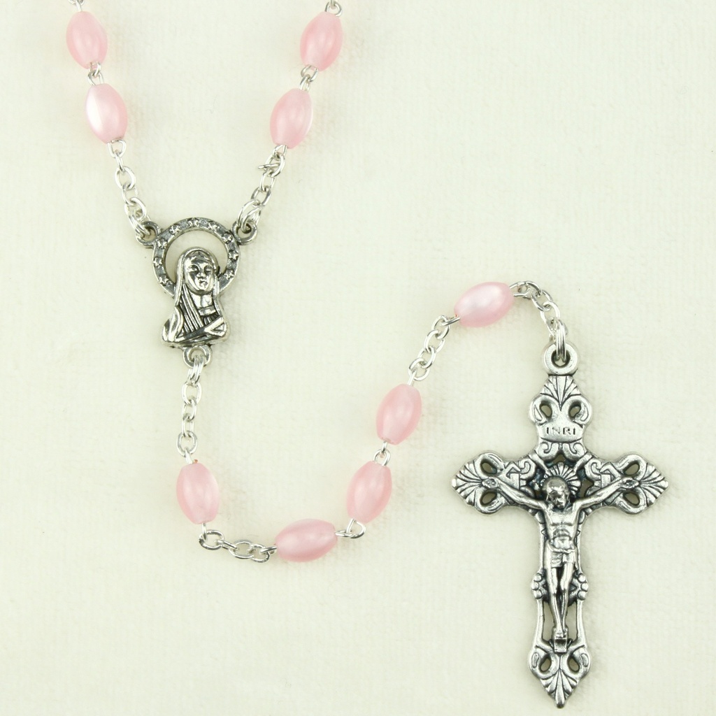 Rozenkrans - imitatie parelmoer/ketting - ovaal/rose (4x6mm)