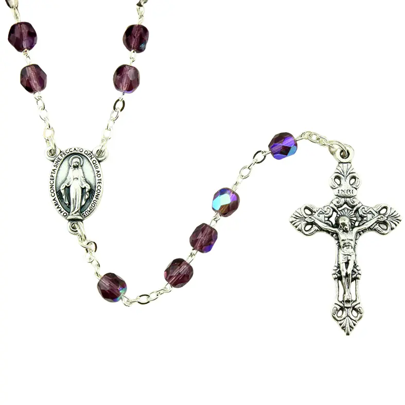 Rozenkrans - immitatie kristalparels/ketting - amethist (⌀ 6mm)