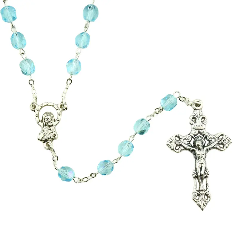 Rosaire - immitation cristal/chaîne - aquamarine (⌀ 6mm)