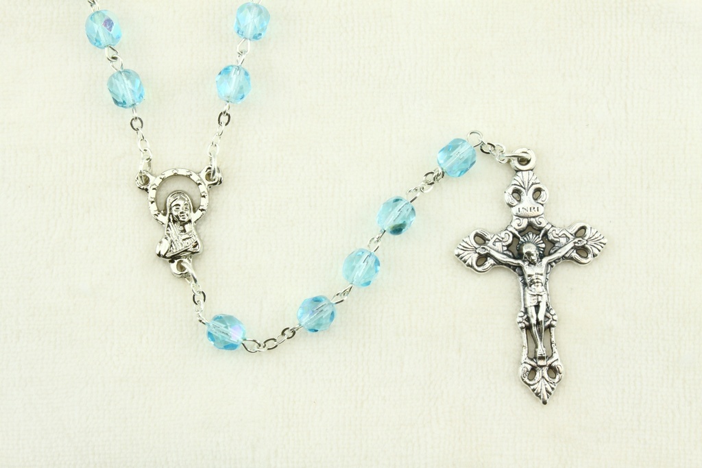 Rosaire - immitation cristal/chaîne - aquamarine (⌀ 6mm)