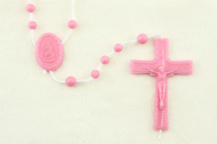Rozenkrans - plastic kralen/koord - roze (⌀ 4mm)