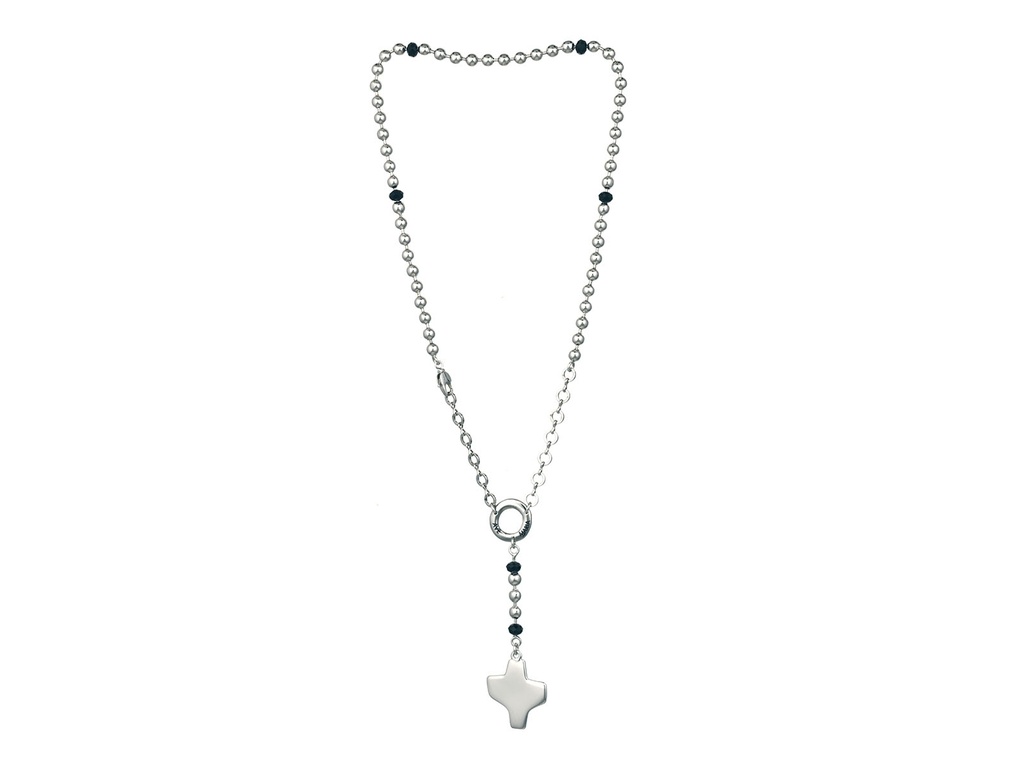 Chapelet avec fermeture - métal argenté - NP pierre noir (⌀5mm)