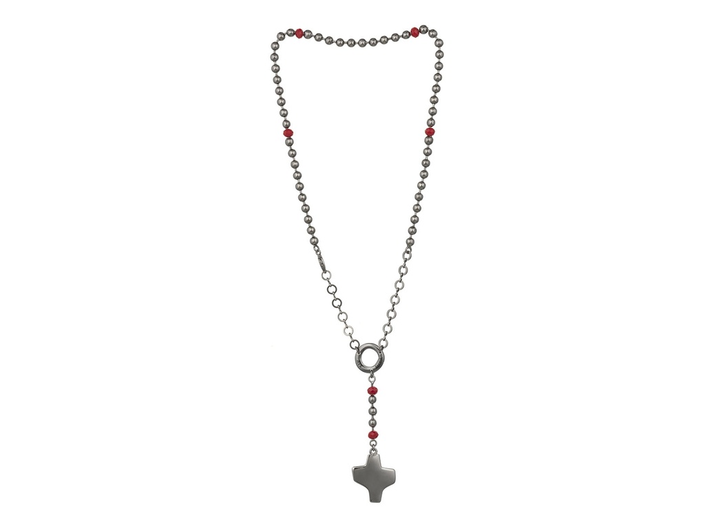 Chapelet avec fermeture - métal noir avec NP en rouge (⌀5mm)