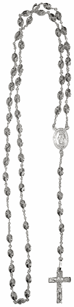Chapelet argent rodhié - grain ovale/travaillé (7x4mm)