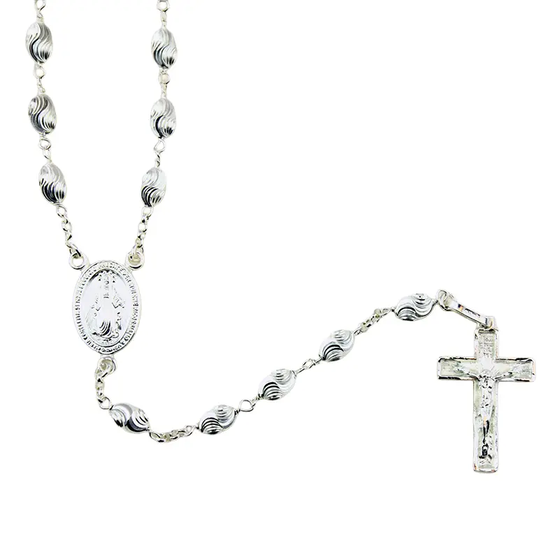 Rozenkrans - bewerkte witte kralen - gerhodineerd zilver 925% (7x4mm)