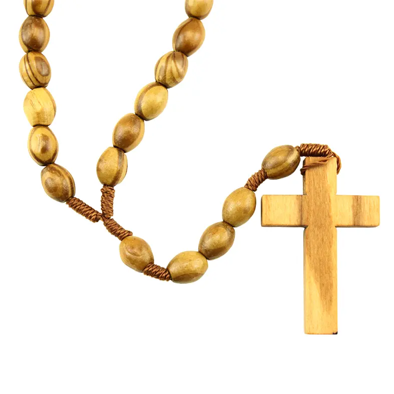 Chapelet/corde - ovale bois d'olivier/fermoire (9x8mm)