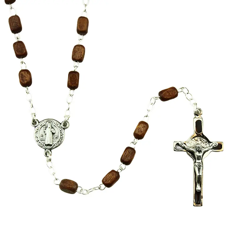 Rozenkrans - hout/blokje - St Benedictus (7x4mm)