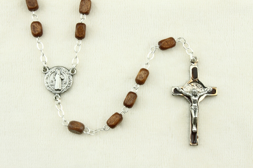Rozenkrans - hout/blokje - St Benedictus (7x4mm)