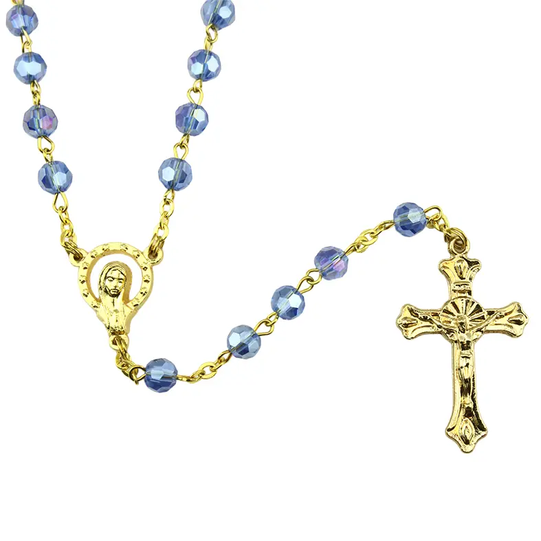 Rozenkranz - vergoldet Kette/Halbkristall Perle - Blau (⌀ 6mm)