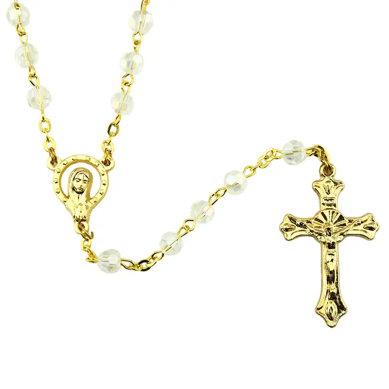 Rozenkrans - imitatie kristal/vergulde ketting - wit (⌀ 6mm)