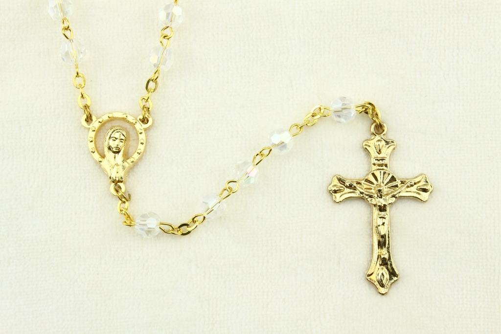 Rozenkrans - imitatie kristal/vergulde ketting - wit (⌀ 6mm)