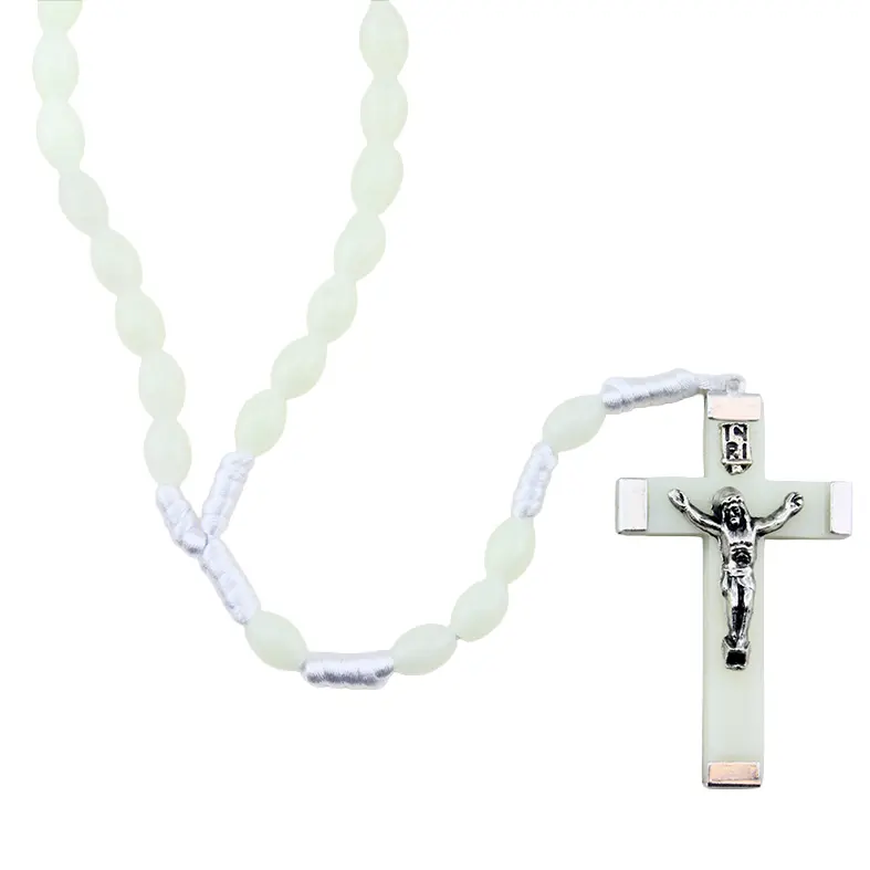 Rozenkrans - fluorescerende parels op koord/met slotje (8x5mm)