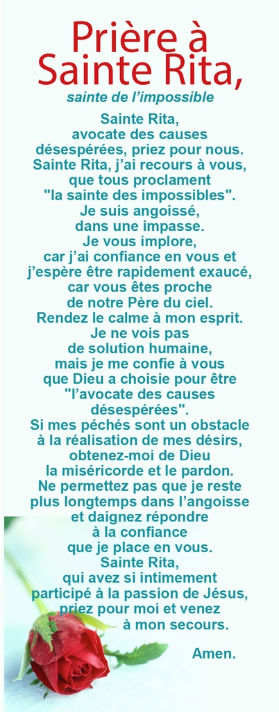 Signet prière - 5,5x15cm Prière … Sainte Rita