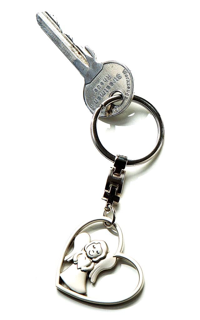 Porte-clef inox Ange/coeur (60x40mm)