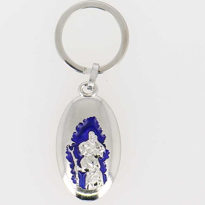 Sleutelhanger St Kristoffel/ovaal blauw - metaal (58x26mm)