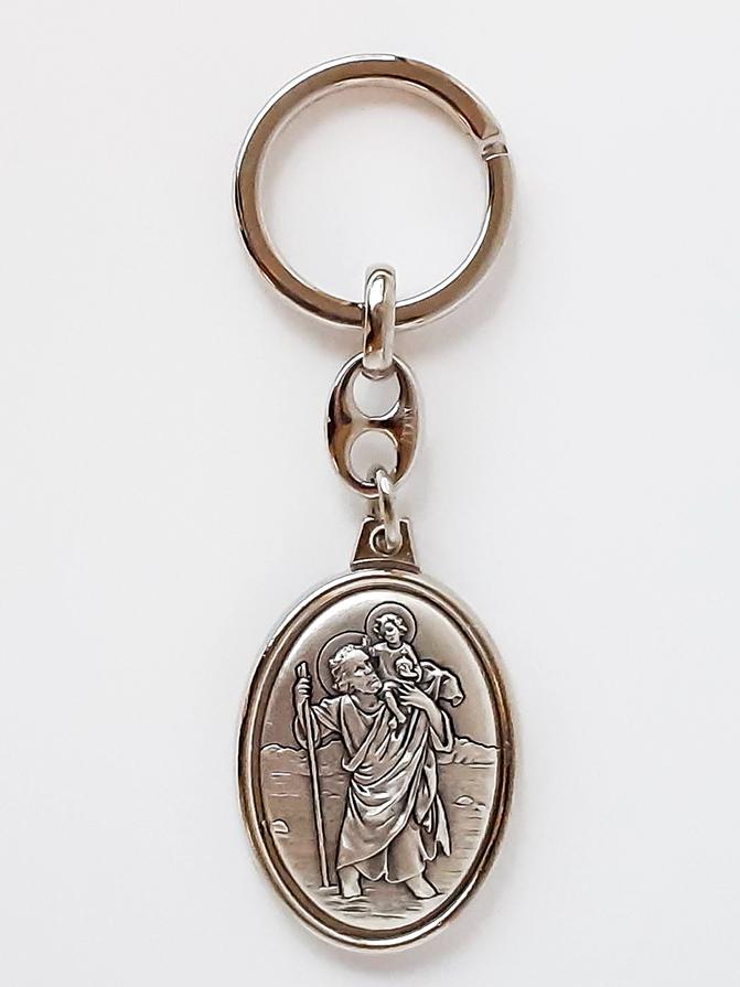 Sleutelhanger St Kristoffel - metaal/ovaal (65x28mm)