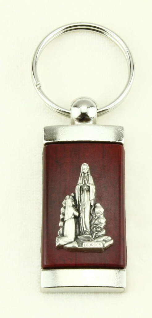 Porte-clef ND Lourdes - métal/bois (58x24mm)