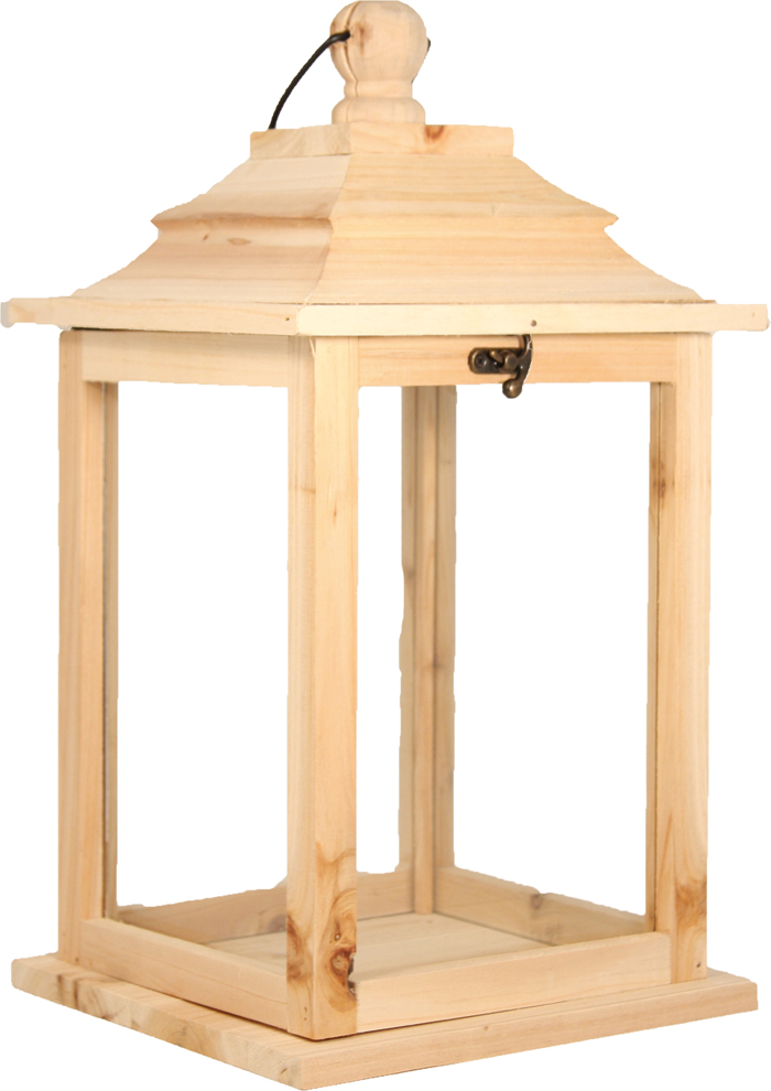Lanterne En Bois Naturel, Moyenne - 22x22x39,5cm