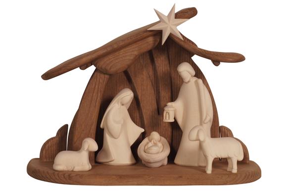 Stal met 7 Kerstfiguren Leonardo - 10cm/hout/natur