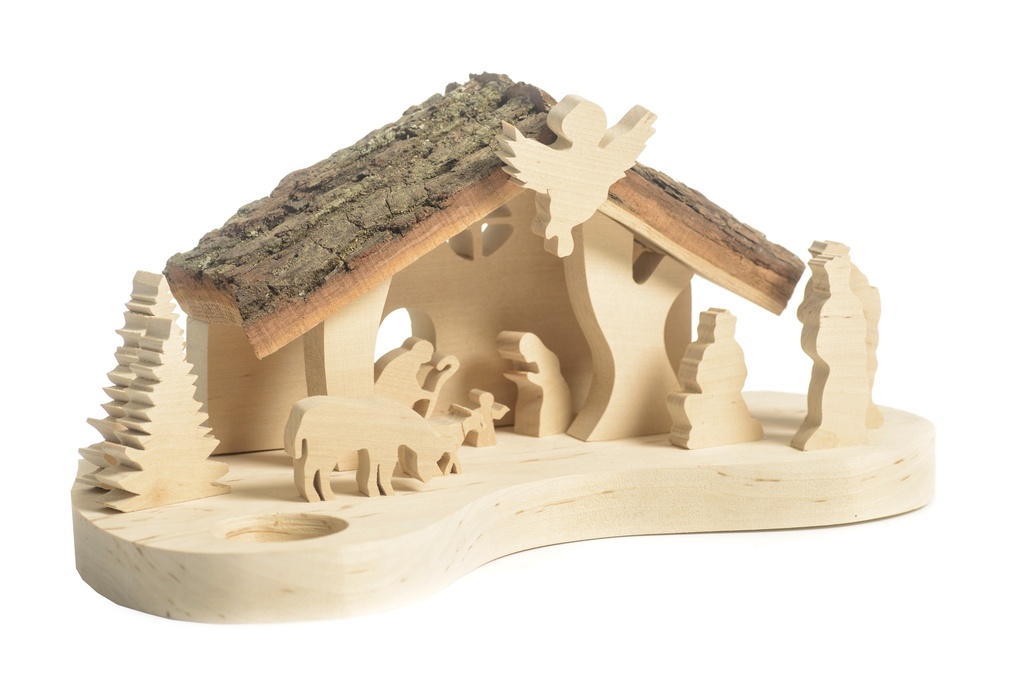 Etable avec 8 personnages en bois - 29x14cm