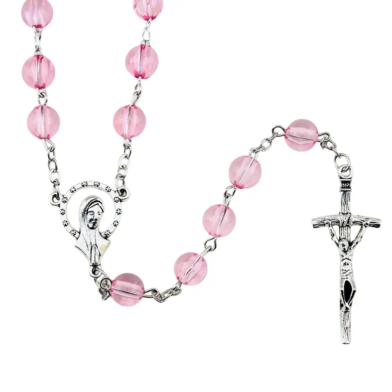 Rozenkrans - glas/ketting - roze (⌀6mm)