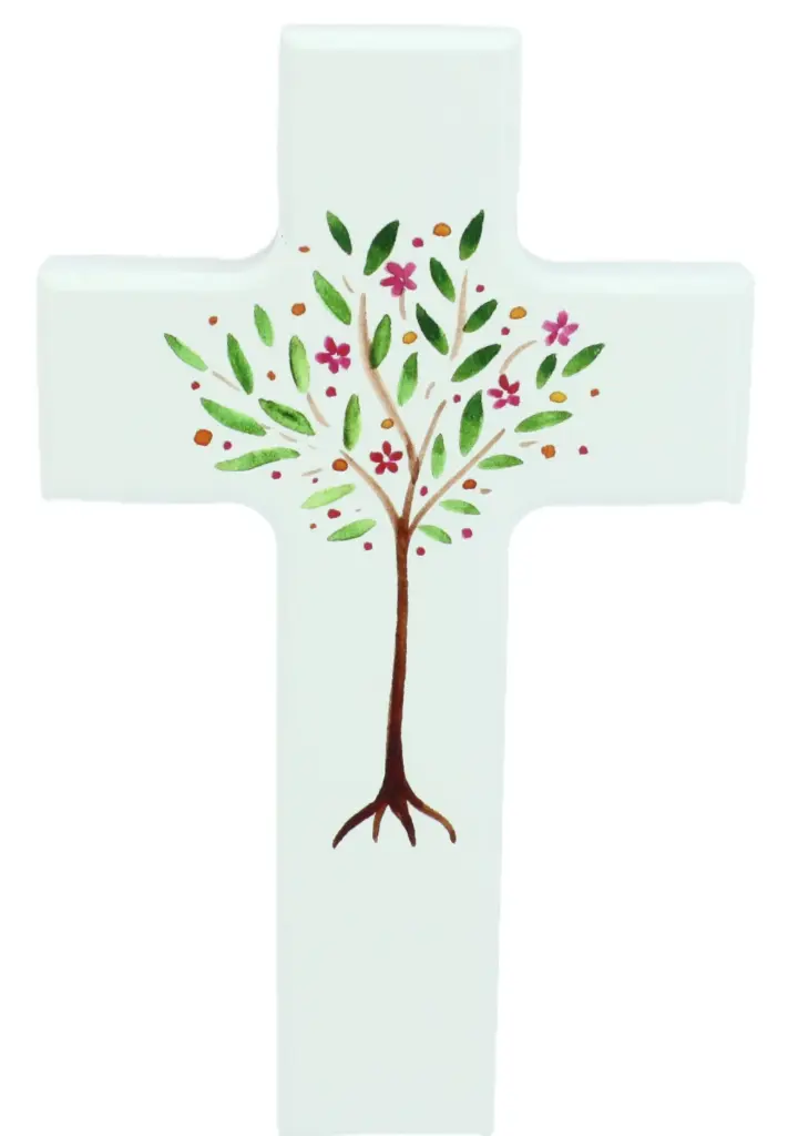 Croix en bois/blanche - Arbre de Vie (90x150mm)