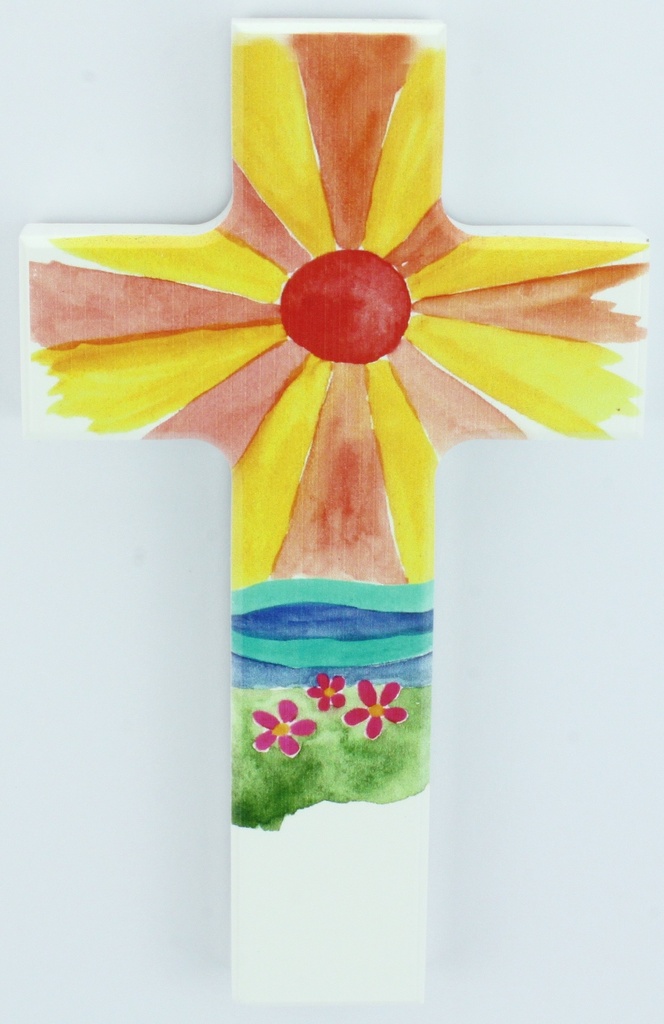 Croix en bois/blanche - Rayon de soleil (90x150mm)