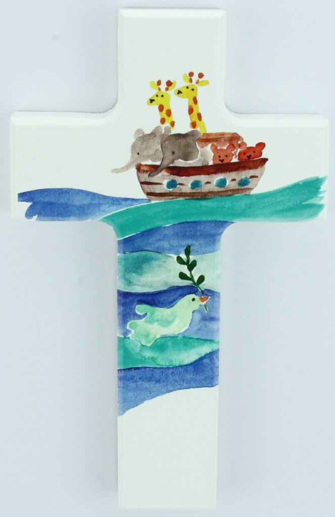 Kruisbeeld hout/wit - Ark van Noë (90x150mm)