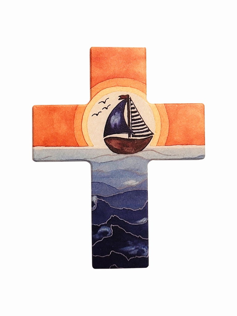 Croix murale - Bateau - 9x7 cm