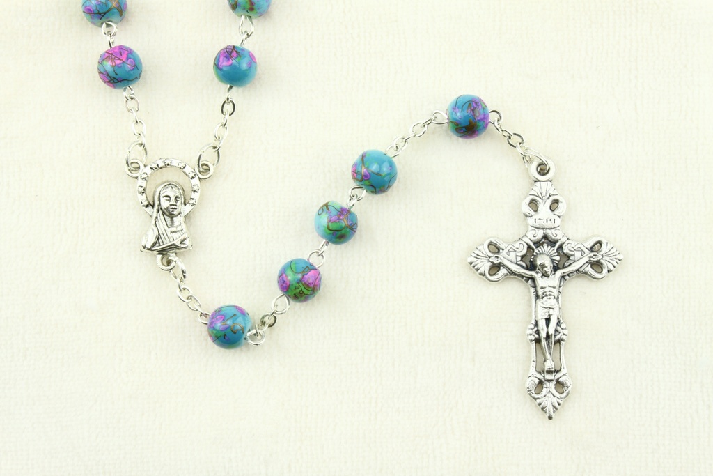 Rozenkrans - imitatie marmer/ketting - Turquoise (⌀7mm)