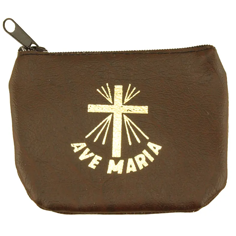 Rozenkranszakje - leder/bruin - Ave Maria (90x70mm)